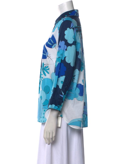 Bessi Floral Print Three-Quarter Sleeve Button-Up Top