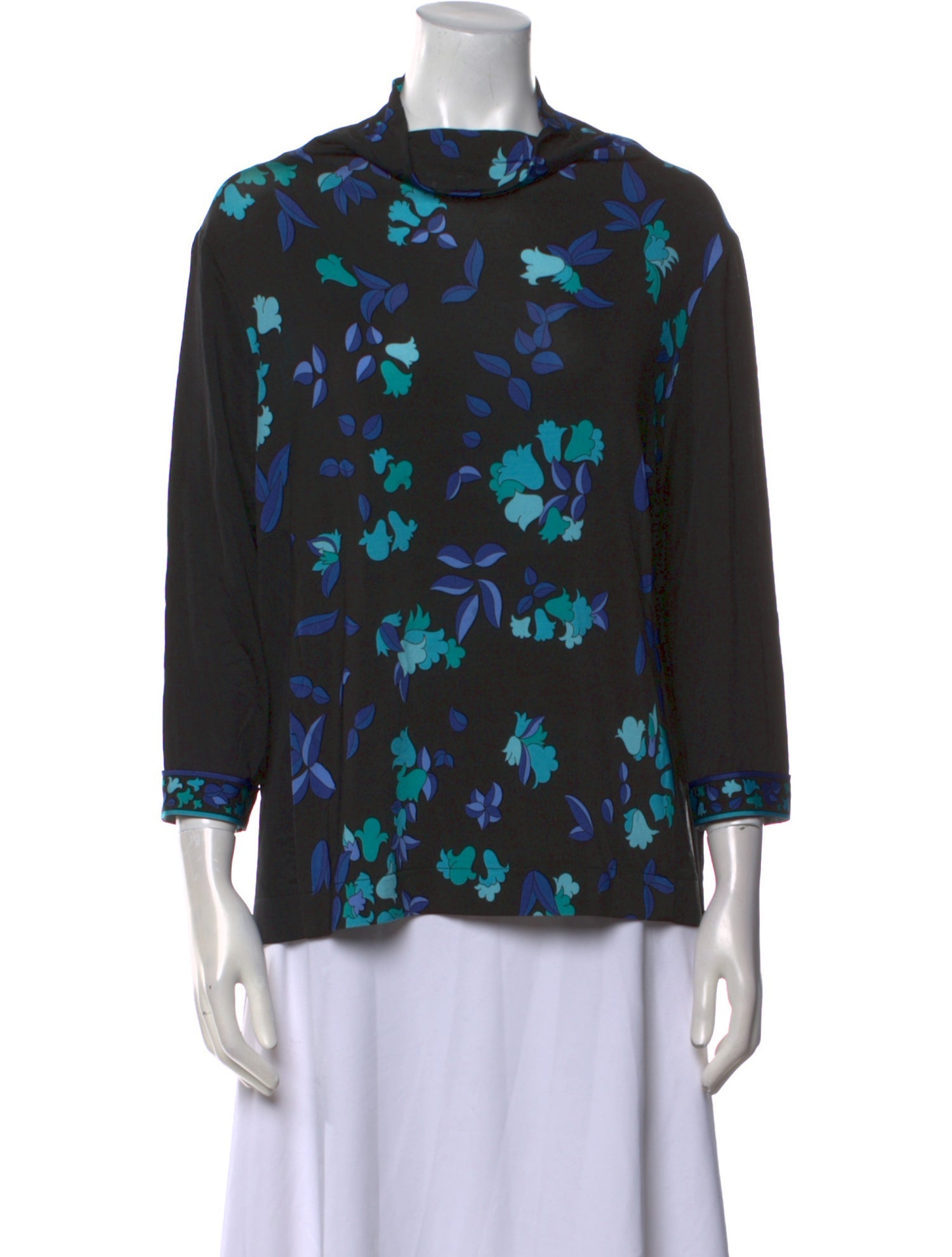 Bessi Floral Print Mock Neck Blouse