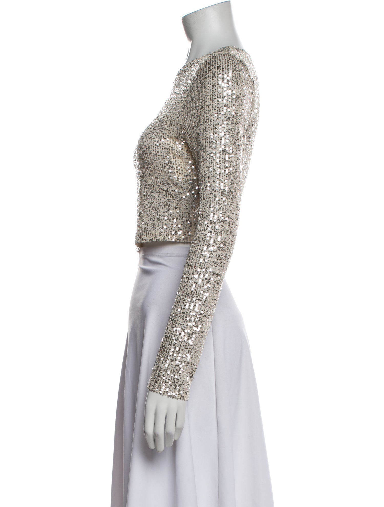 Blanc & Eclare Bateau Neckline Long Sleeve Crop Top