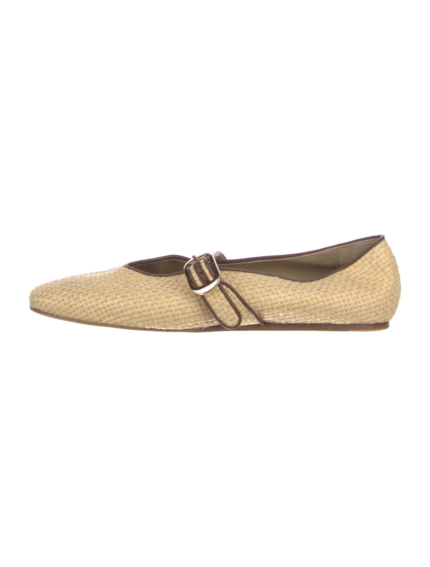 Le Monde Beryl Straw Leather Trim Embellishment Mary Jane Flats
