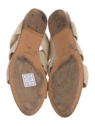 Le Monde Beryl Canvas Leather Trim Embellishment Slides