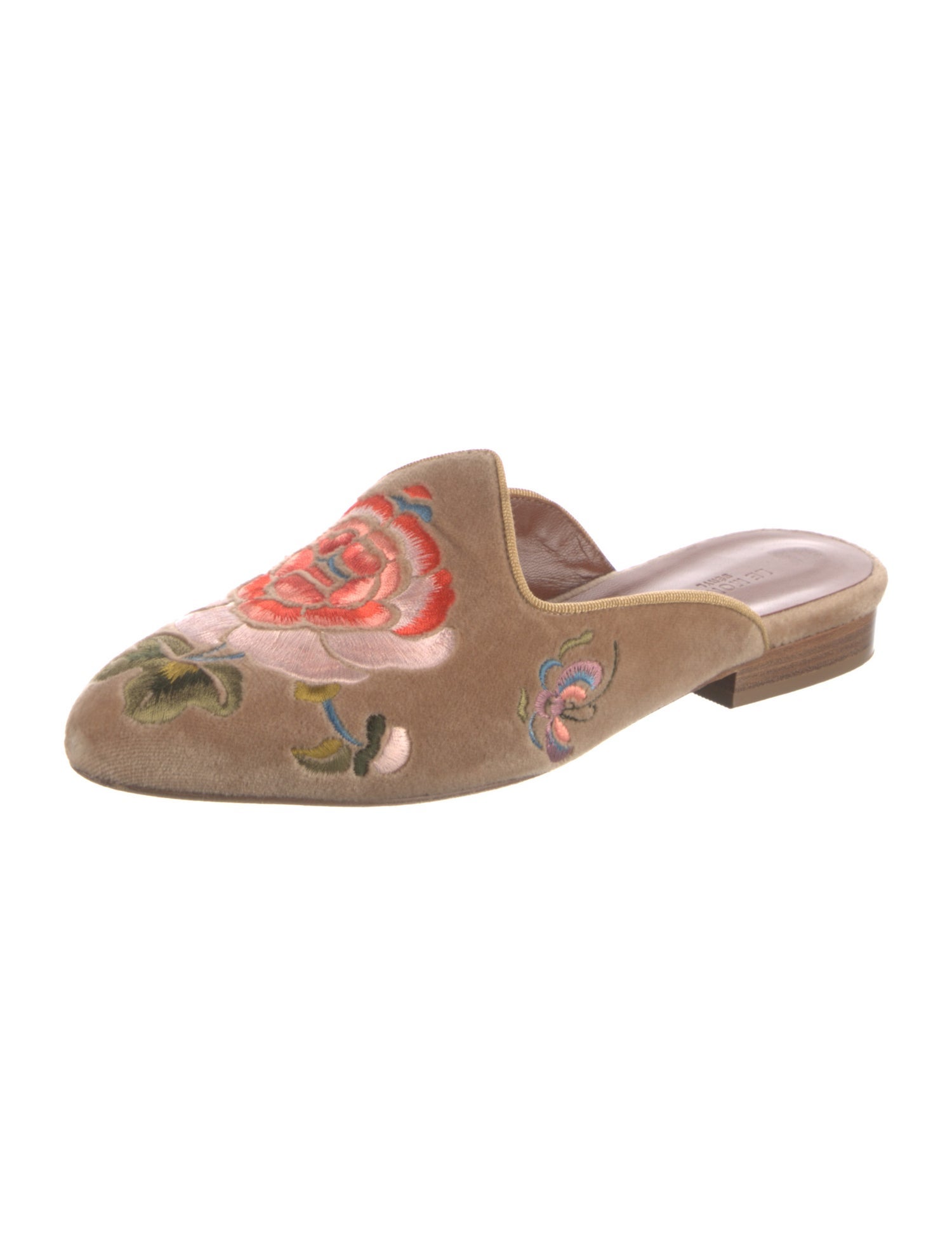 Le Monde Beryl Velvet Floral Print Mules