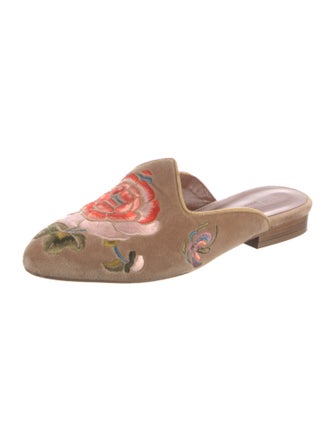 Le Monde Beryl Velvet Floral Print Mules