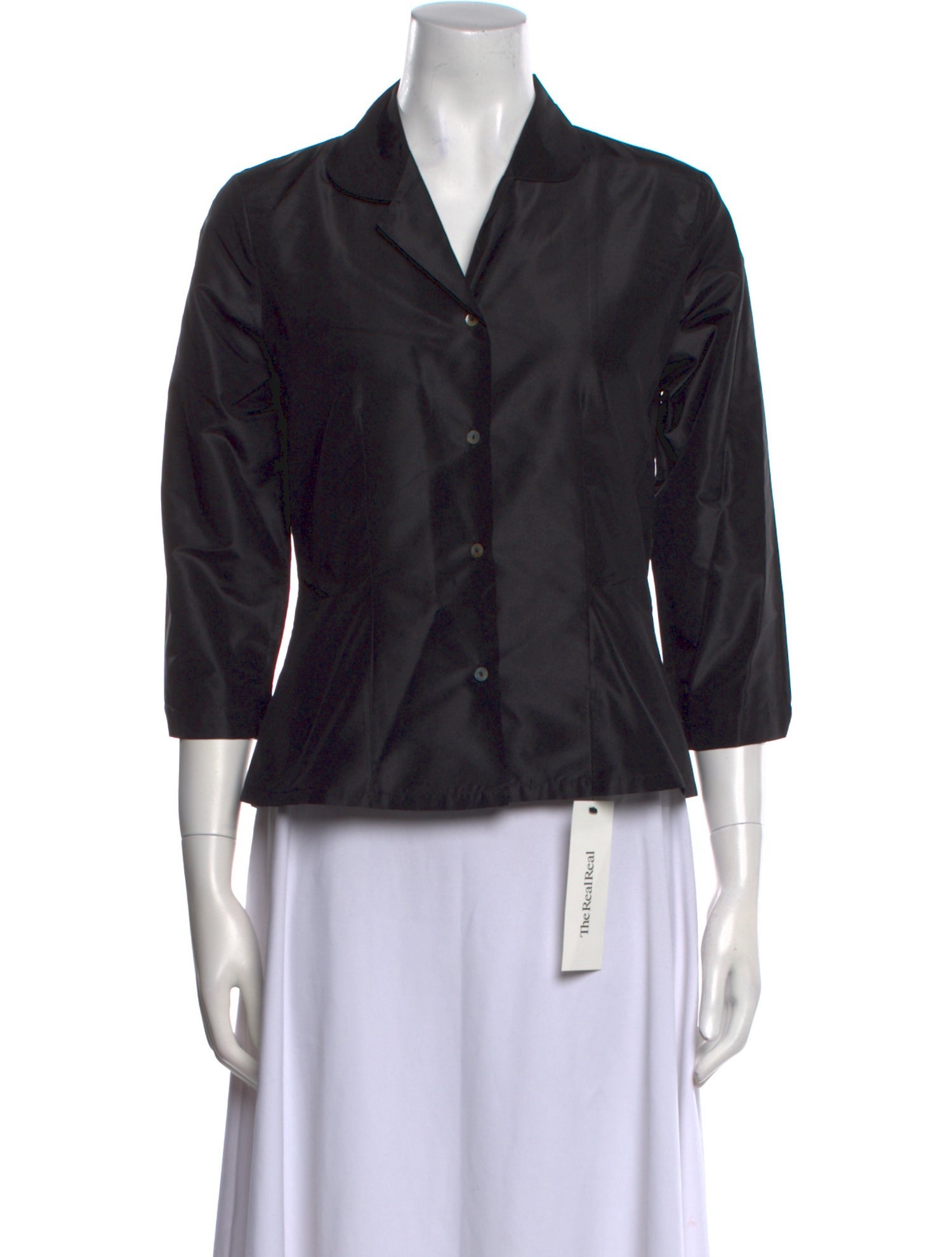 Bergdorf Goodman Silk Three-Quarter Sleeve Button-Up Top