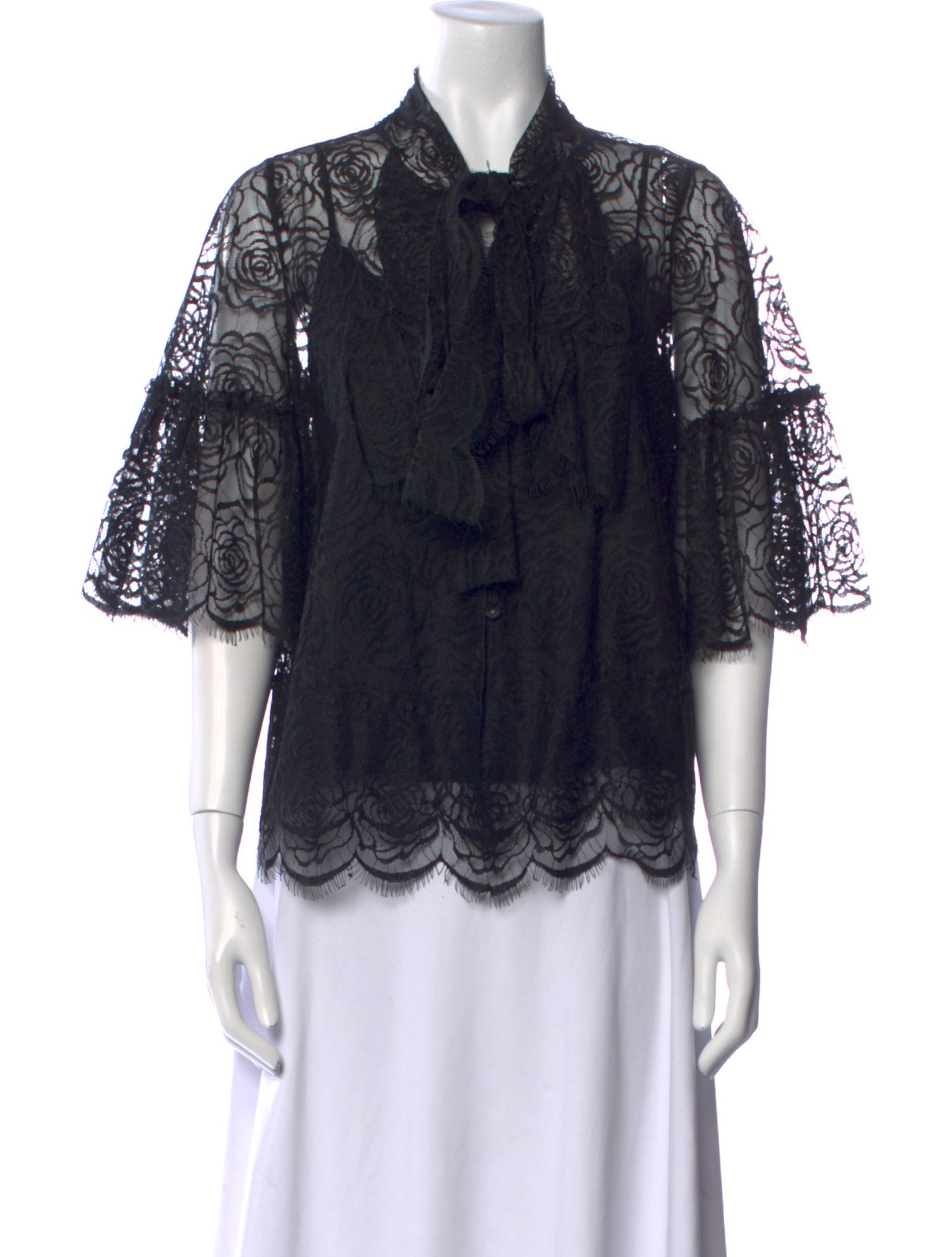 Bergdorf Goodman Lace Pattern Tie Neck Blouse