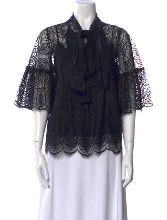 Bergdorf Goodman Lace Pattern Tie Neck Blouse