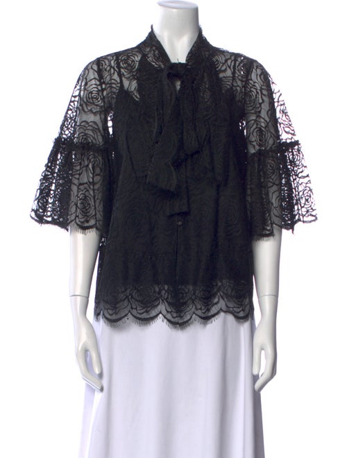 Bergdorf Goodman Lace Pattern Tie Neck Blouse