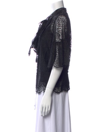 Bergdorf Goodman Lace Pattern Tie Neck Blouse