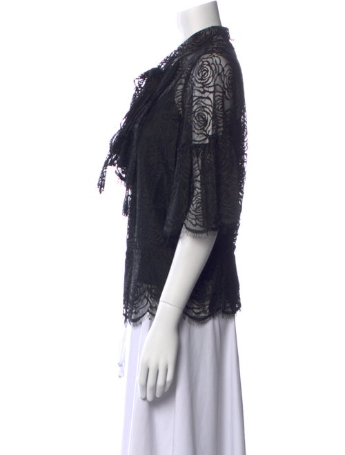 Bergdorf Goodman Lace Pattern Tie Neck Blouse