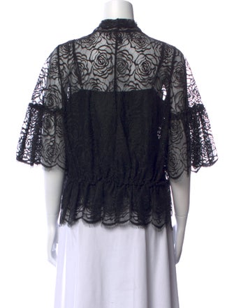 Bergdorf Goodman Lace Pattern Tie Neck Blouse