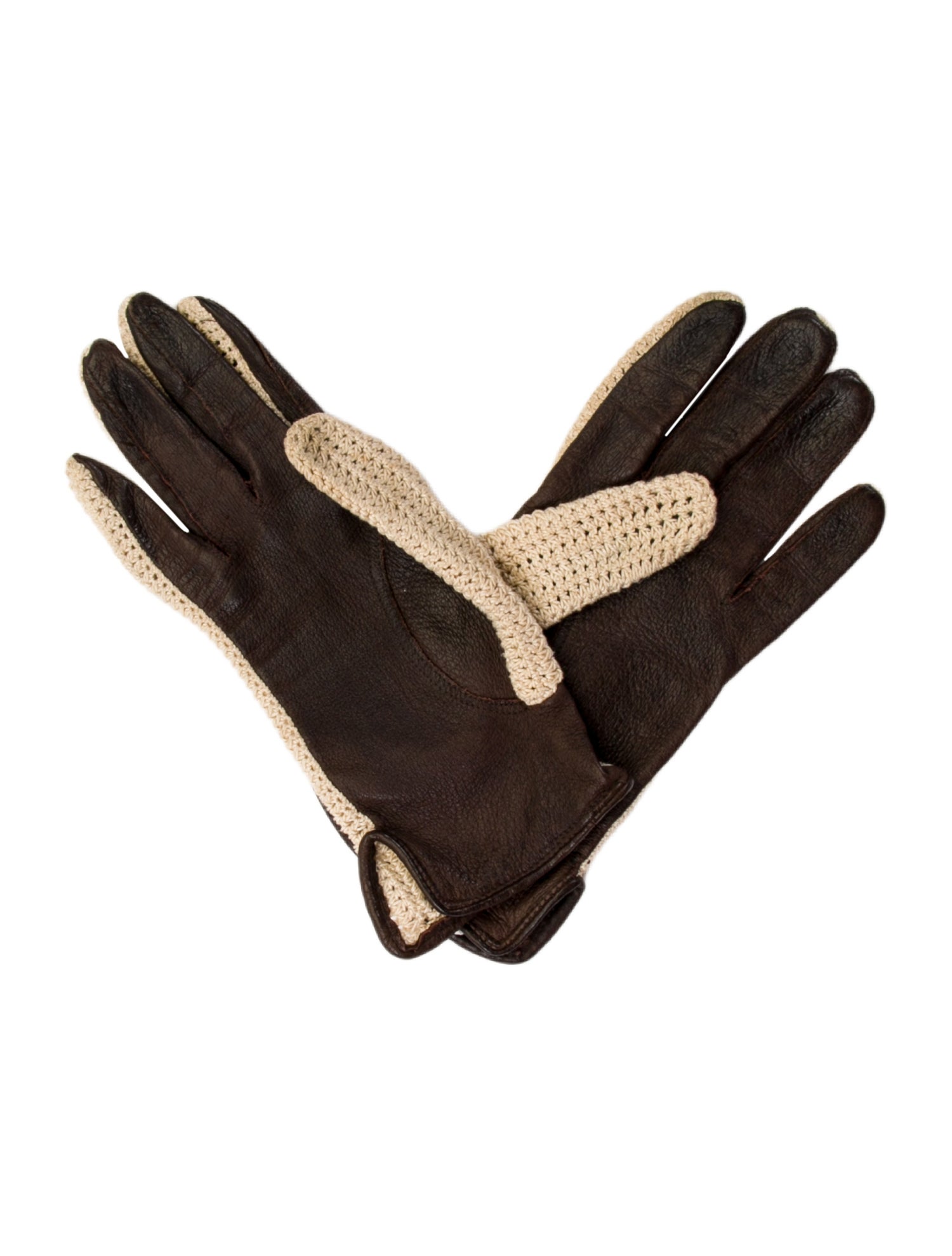 Bergdorf Goodman Leather and Crocheted Gloves