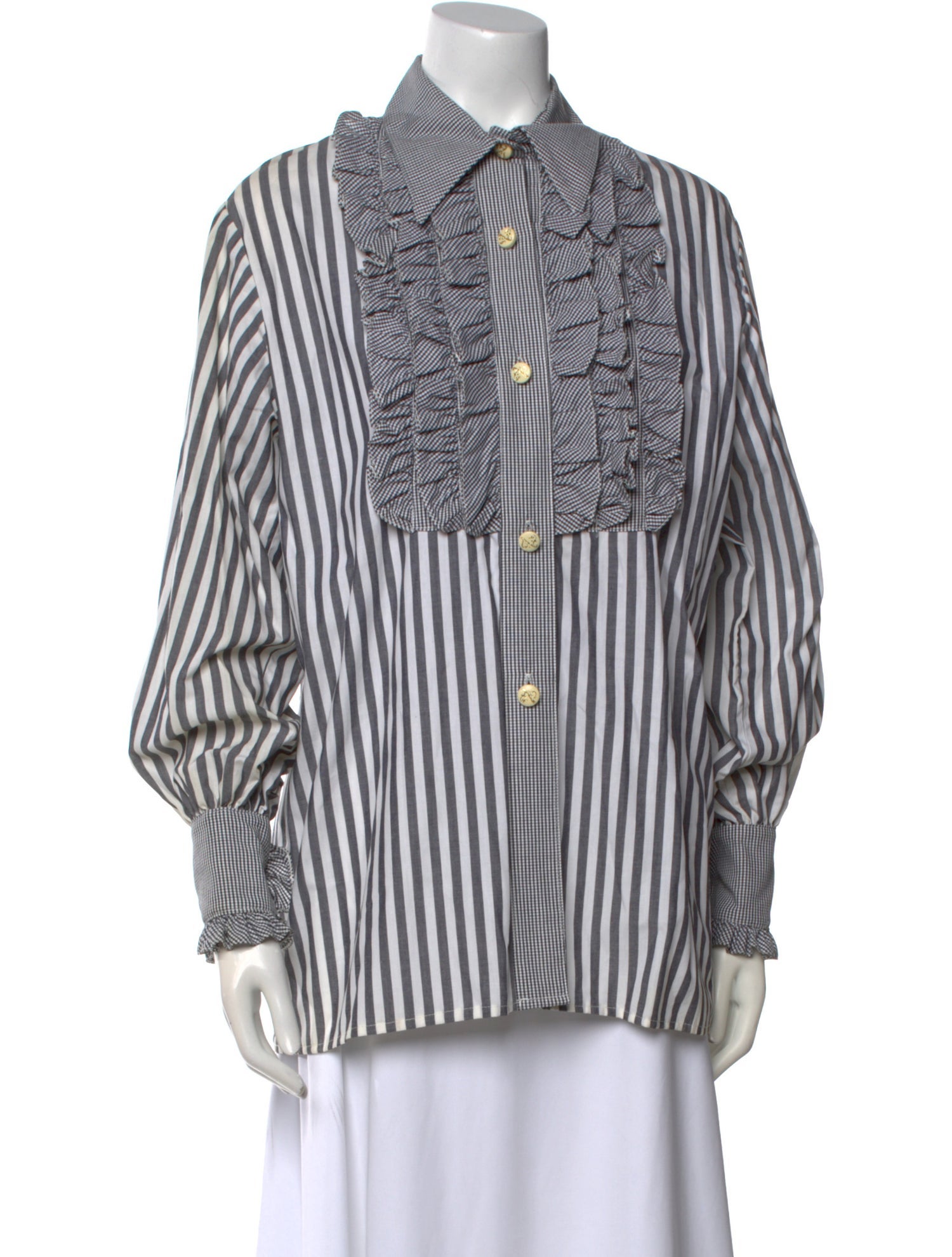 Bergdorf Goodman Striped Long Sleeve Button-Up Top