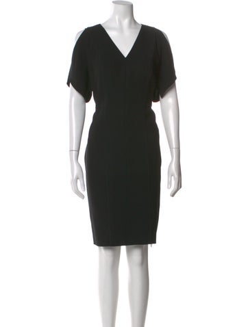 Pre-owned Bergdorf Goodman V-neck Knee-length Dress In Black