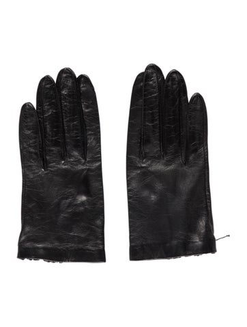 Pre-owned Bergdorf Goodman Leather Winter Gloves In Black