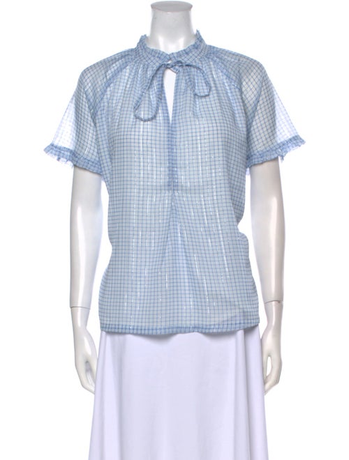 Birgitte Herskind Plaid Print Tie Neck Button-Up Top