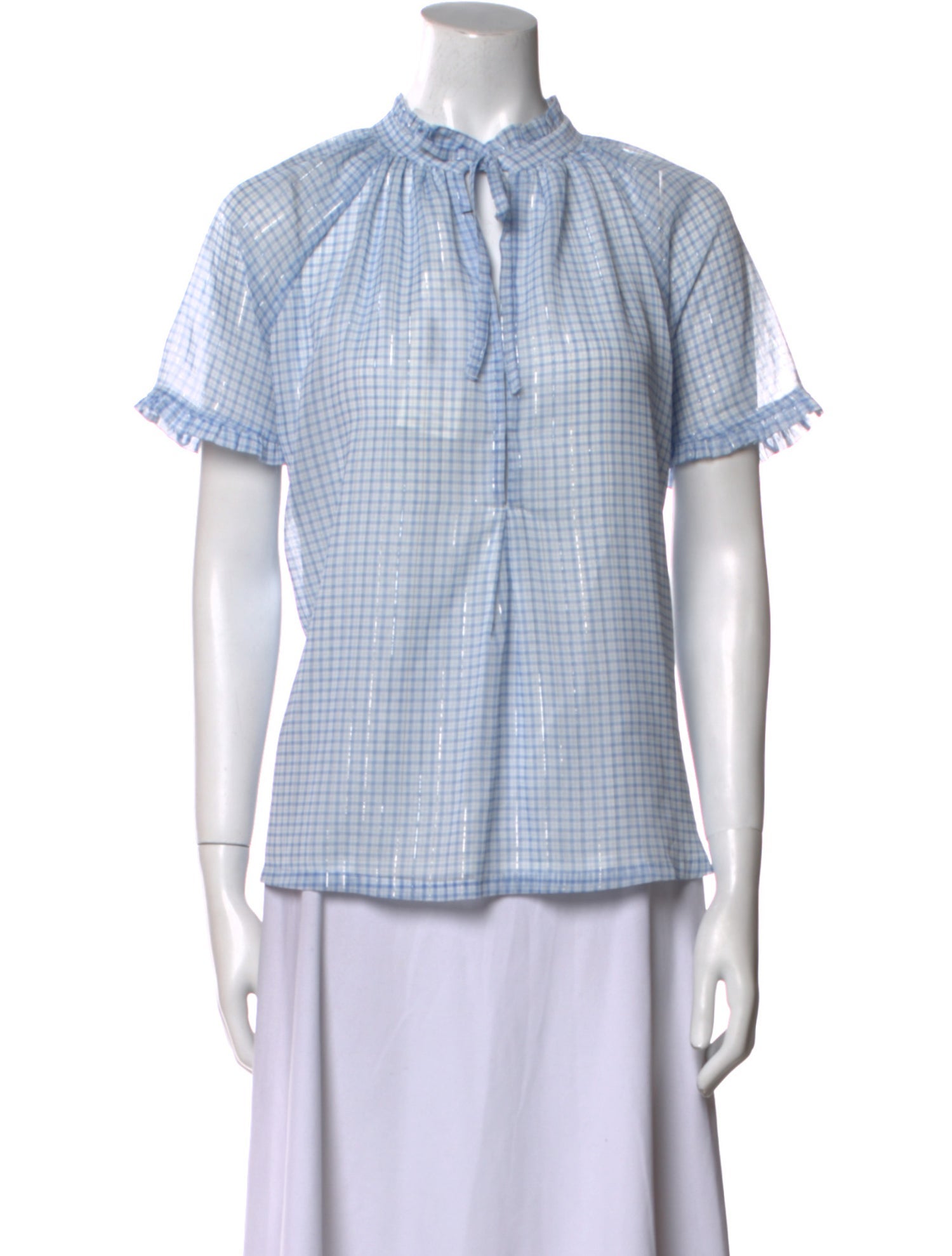 Birgitte Herskind Plaid Print Mock Neck Button-Up Top w/ Tags