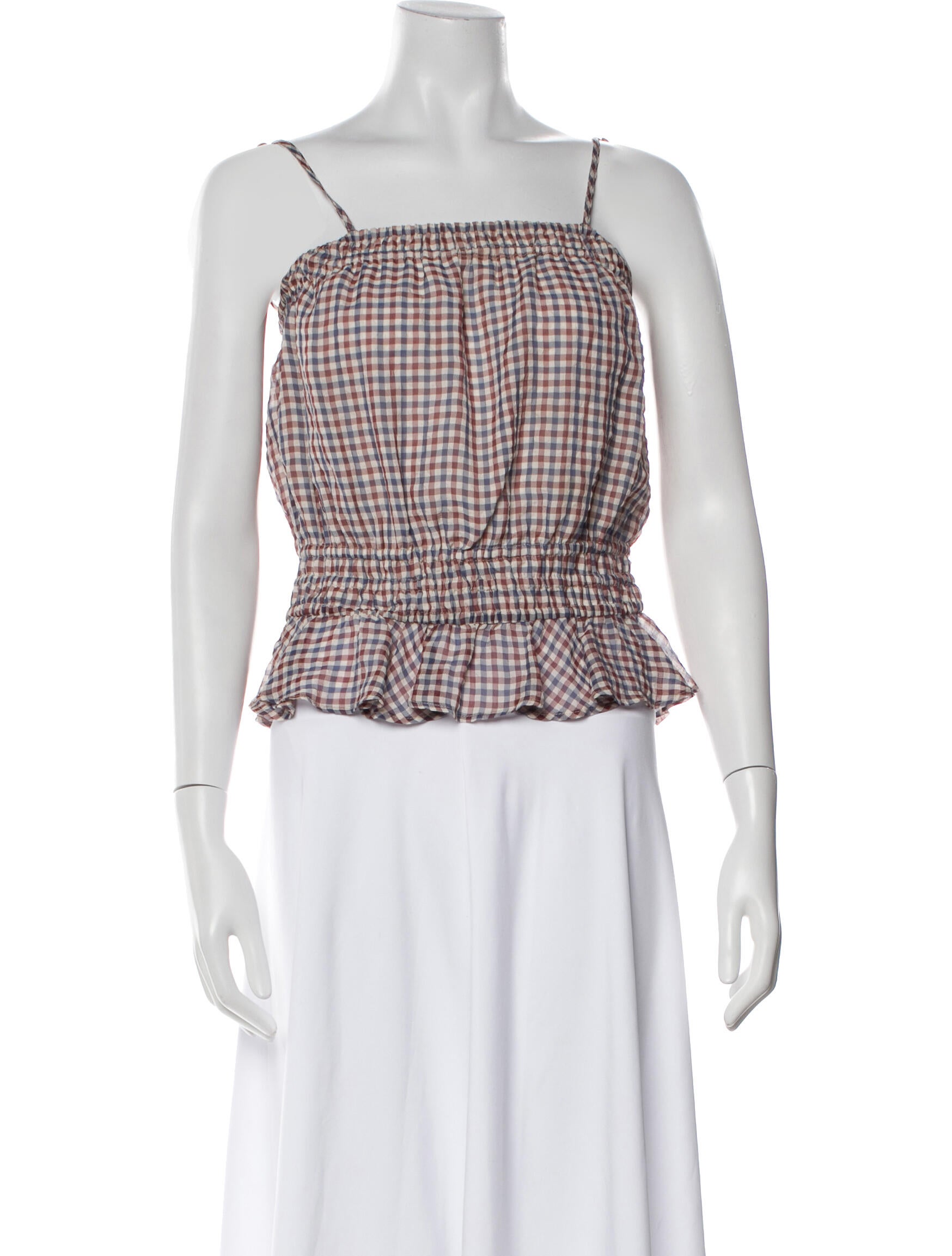 Birgitte Herskind Plaid Print Square Neckline Crop Top