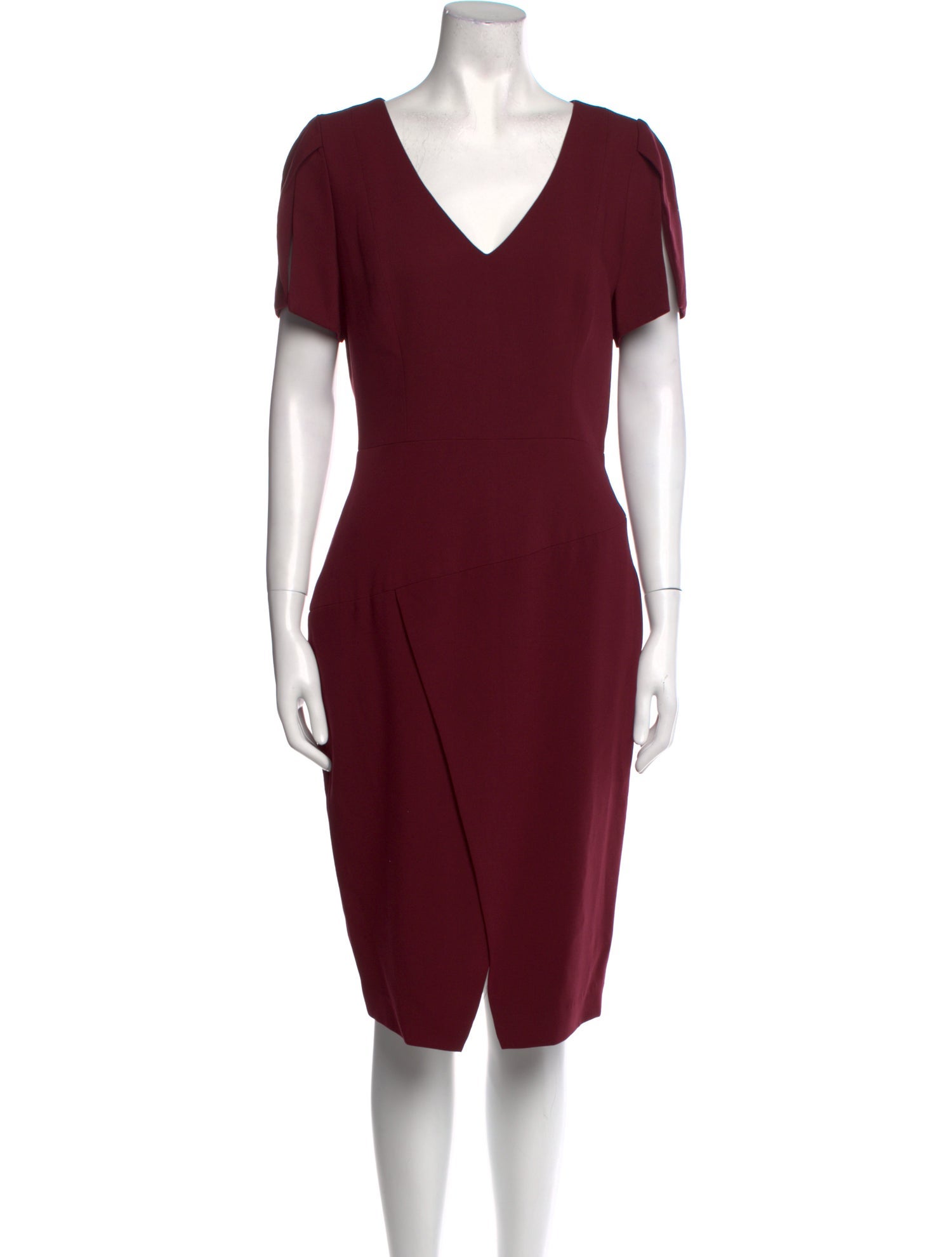 Black Halo V-Neck Midi Length Dress - Burgundy Dresses, Clothing - WBH34347  | The RealReal
