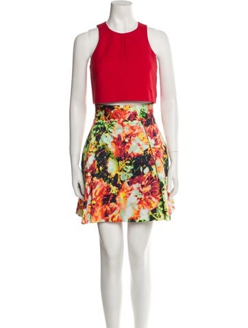 Black Halo Suits and Sets Floral Print Pleated Accents Skirt Set US 0 | XS