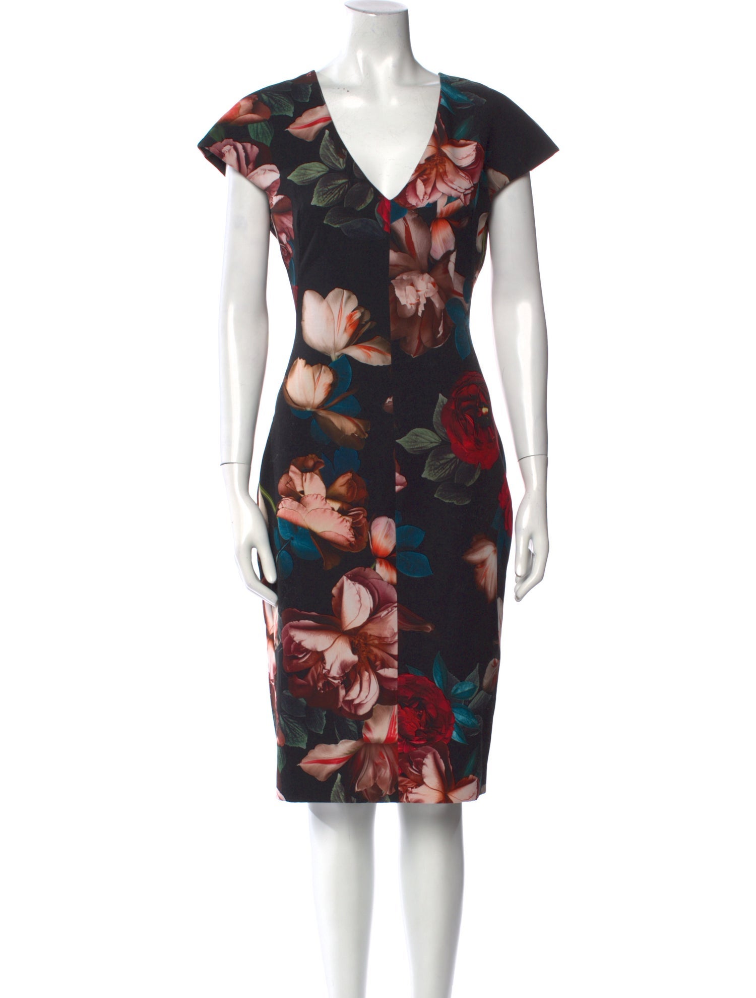 Black Halo Floral Print Knee-Length Dress