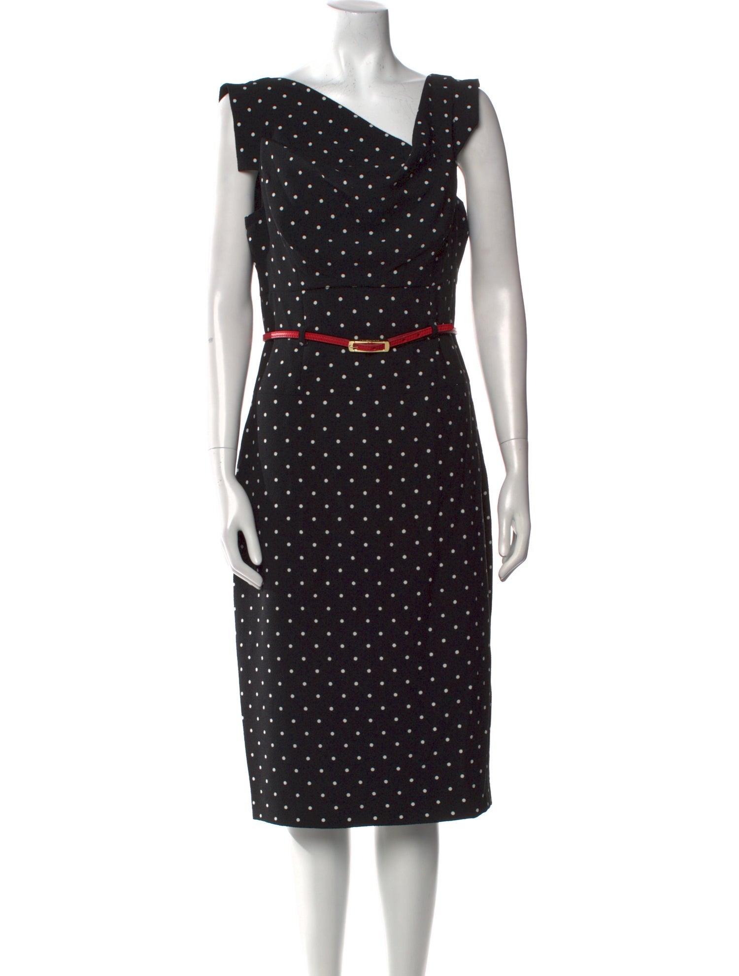 Black Halo Polka Dot Print Midi Length Dress