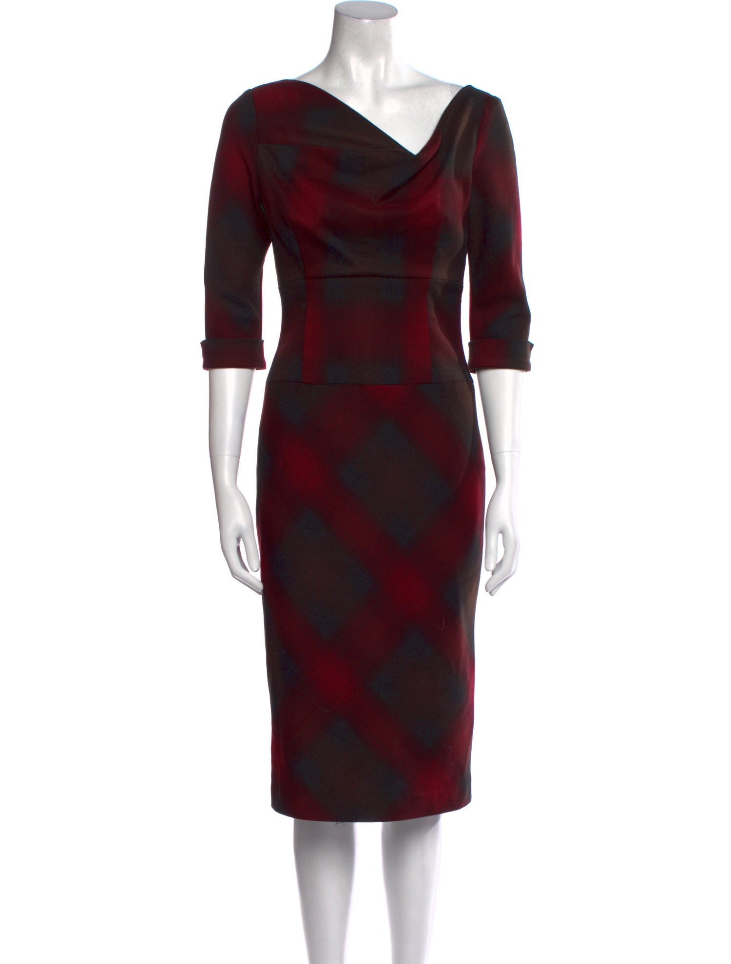 Black Halo Plaid Print Midi Length Dress