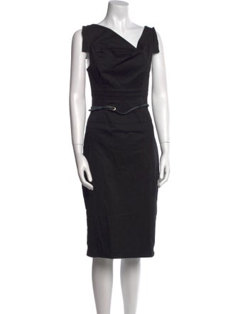 Black Halo One-Shoulder Midi Length Dress