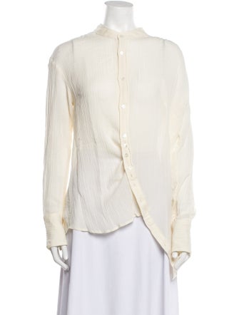 BITE Mock Neck Long Sleeve Button-Up Top