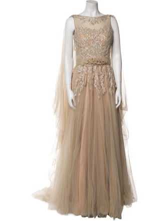 Bilal El Dana Bateau Neckline Long Dress