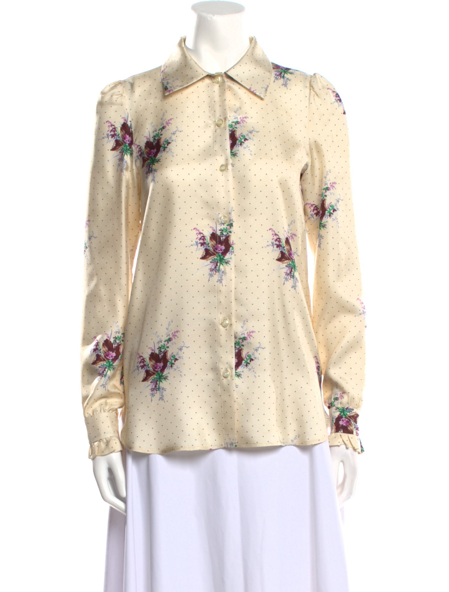 Black Iris Silk Floral Print Button-Up Top