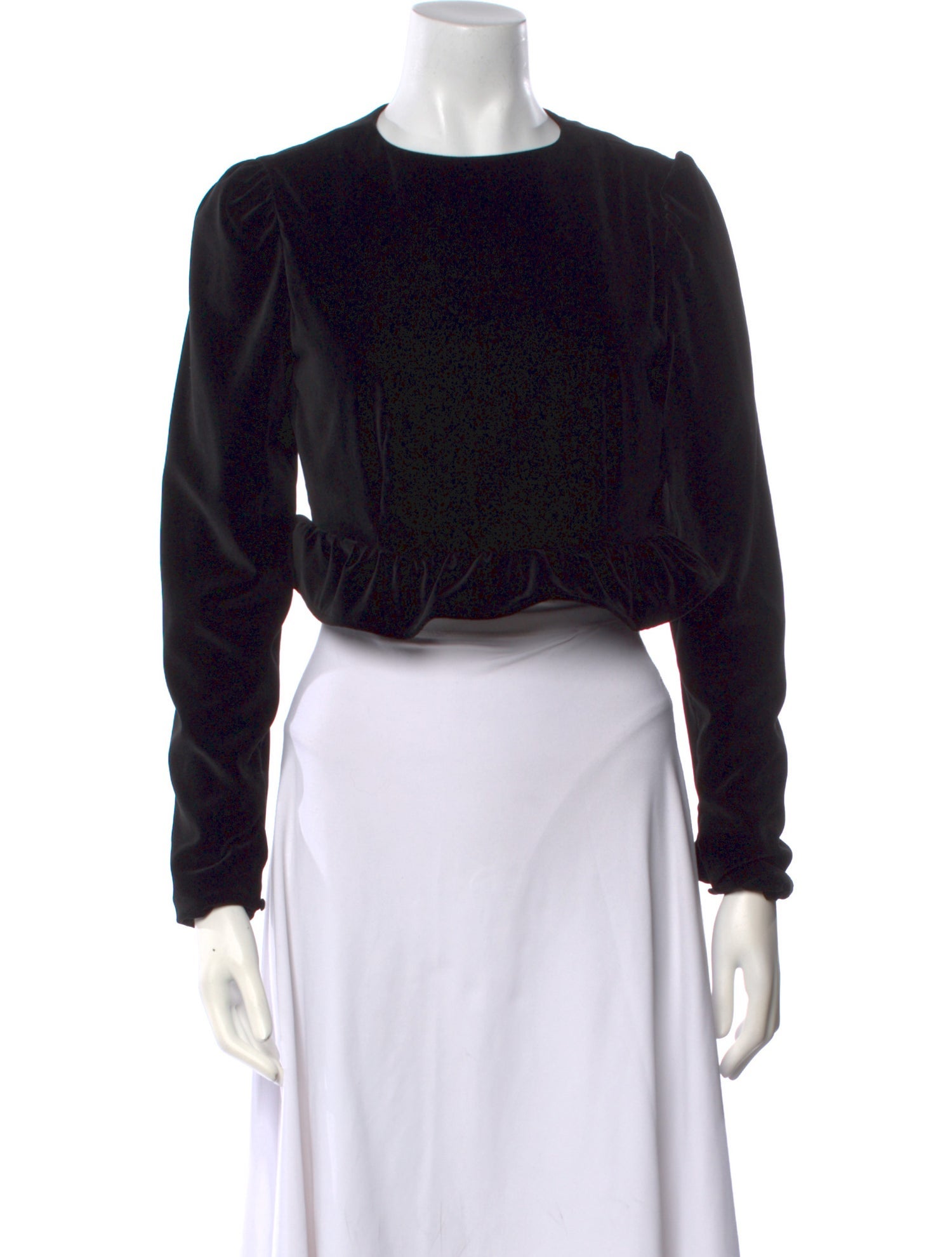 Black Iris Crew Neck Long Sleeve Crop Top