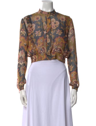 Black Iris Silk Floral Print Crop Top