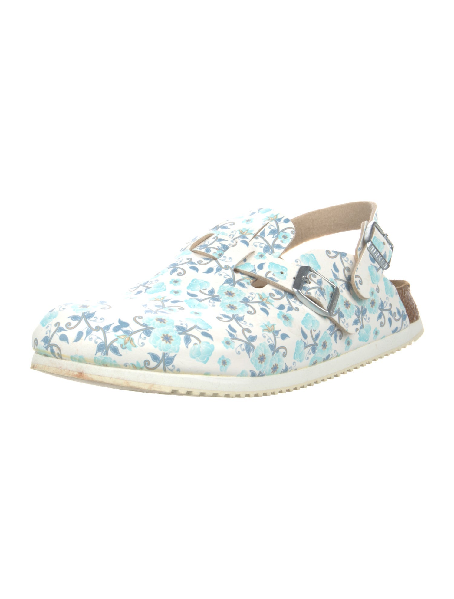 Birkenstock Leather Floral Print Slingback Flats