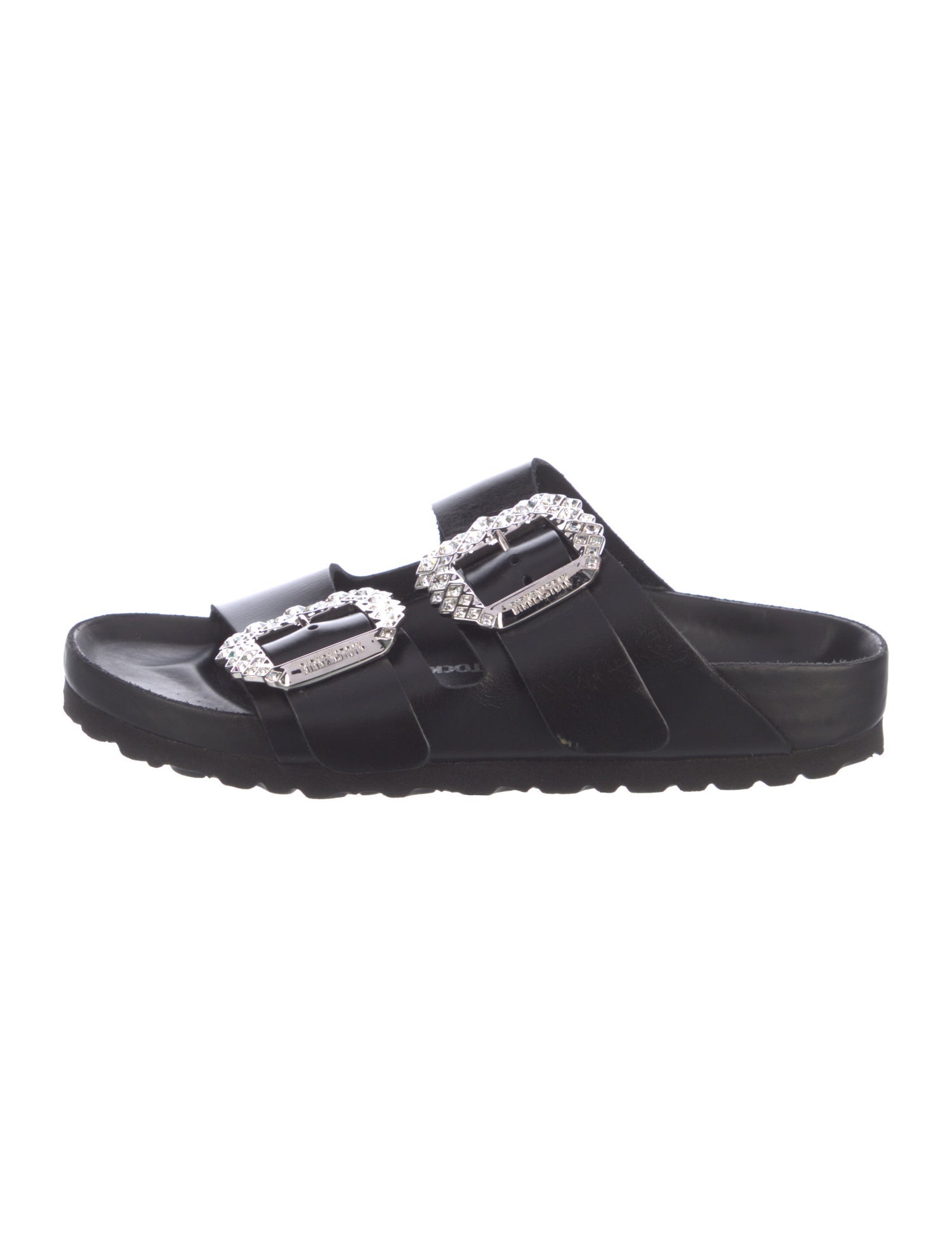 Manolo Blahnik x Birkenstock Leather Crystal Embellishments Slides