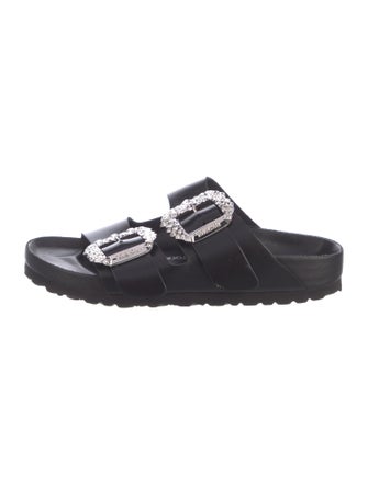 Manolo Blahnik x Birkenstock Leather Crystal Embellishments Slides