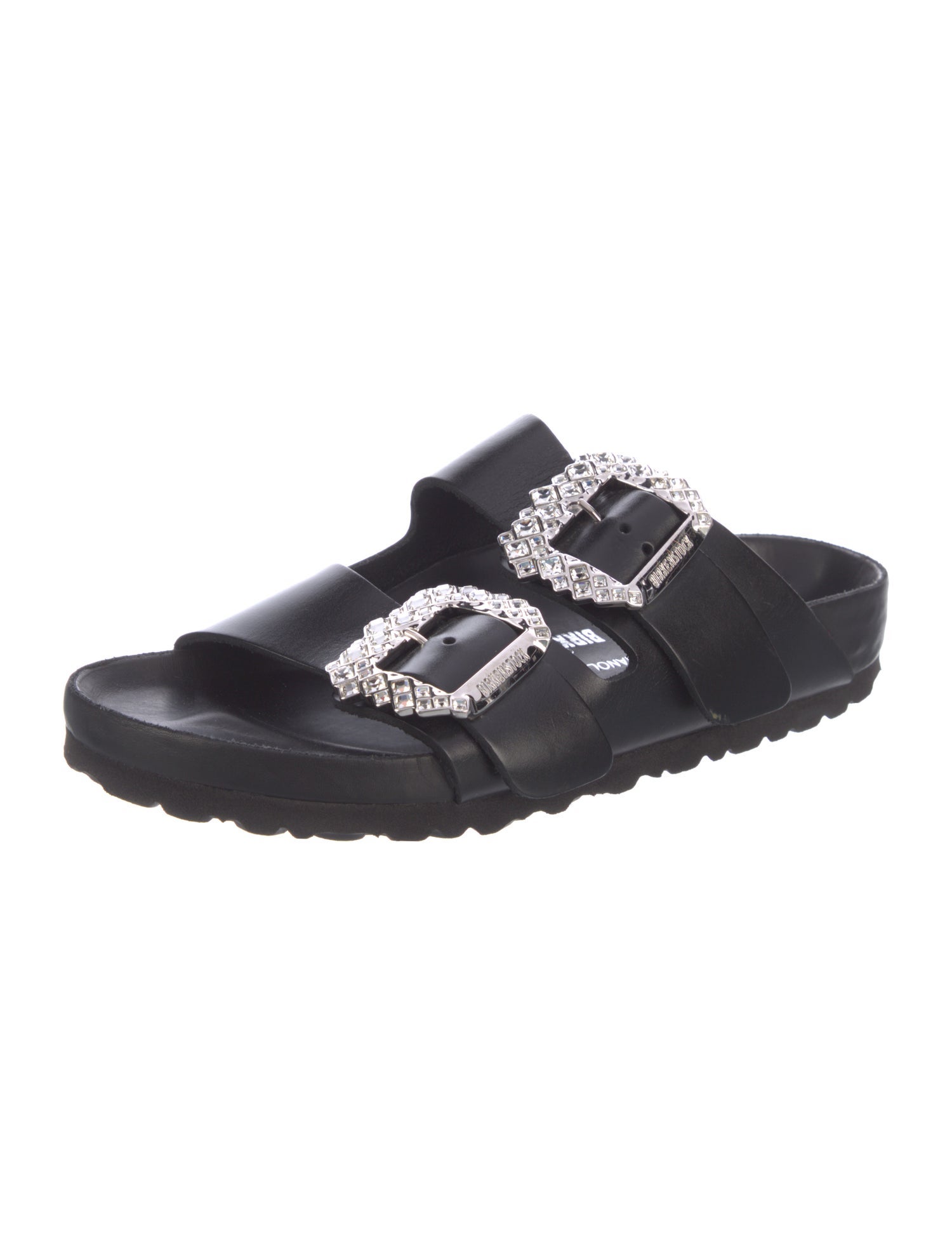 Manolo Blahnik x Birkenstock Leather Crystal Embellishments Slides