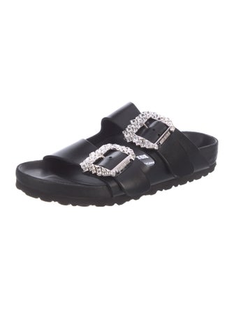 Manolo Blahnik x Birkenstock Leather Crystal Embellishments Slides