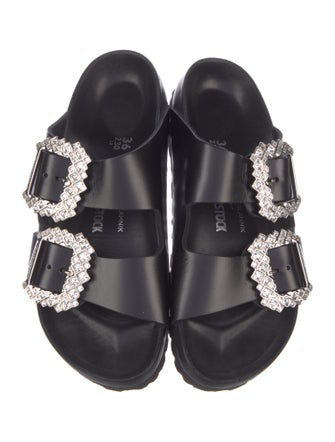 Manolo Blahnik x Birkenstock Leather Crystal Embellishments Slides