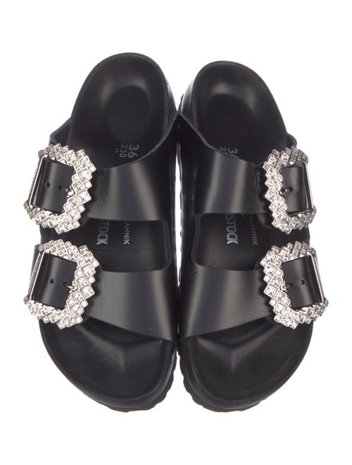 Manolo Blahnik x Birkenstock Leather Crystal Embellishments Slides