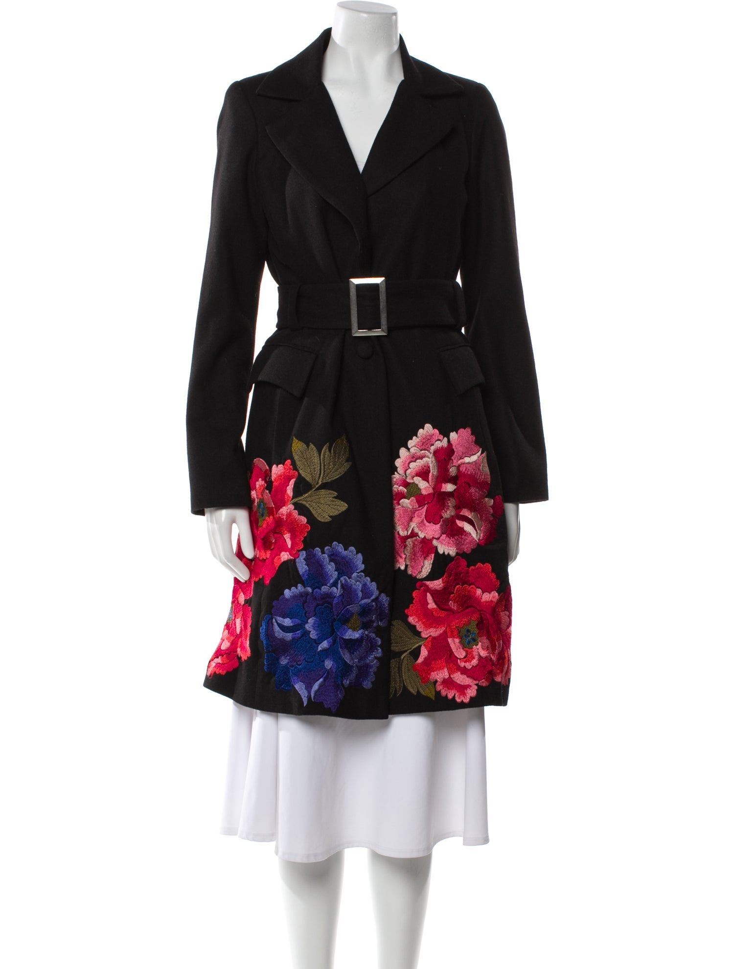 Biya Wool Floral Print Trench Coat