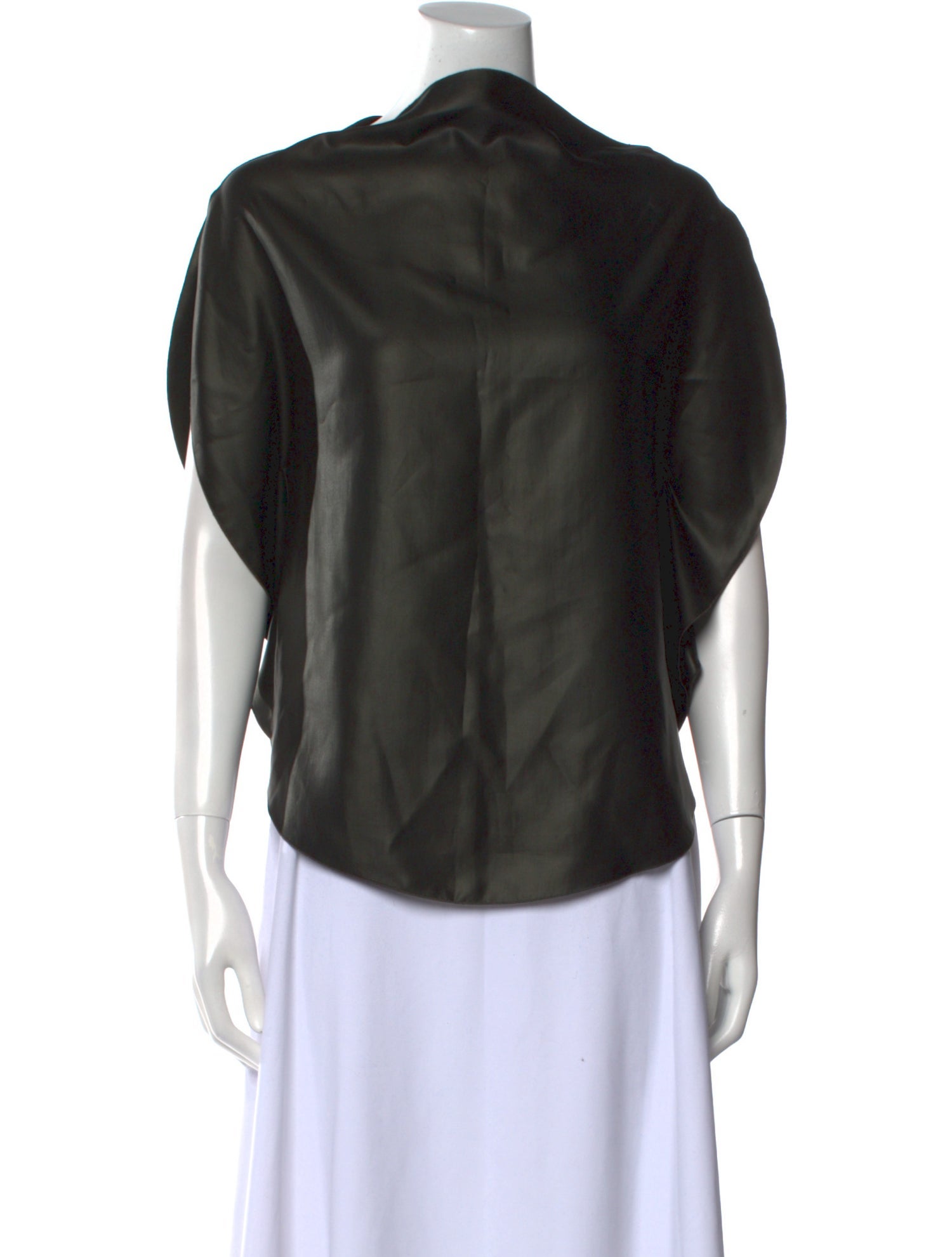 Blanc de Chine Silk Cowl Neck Button-Up Top