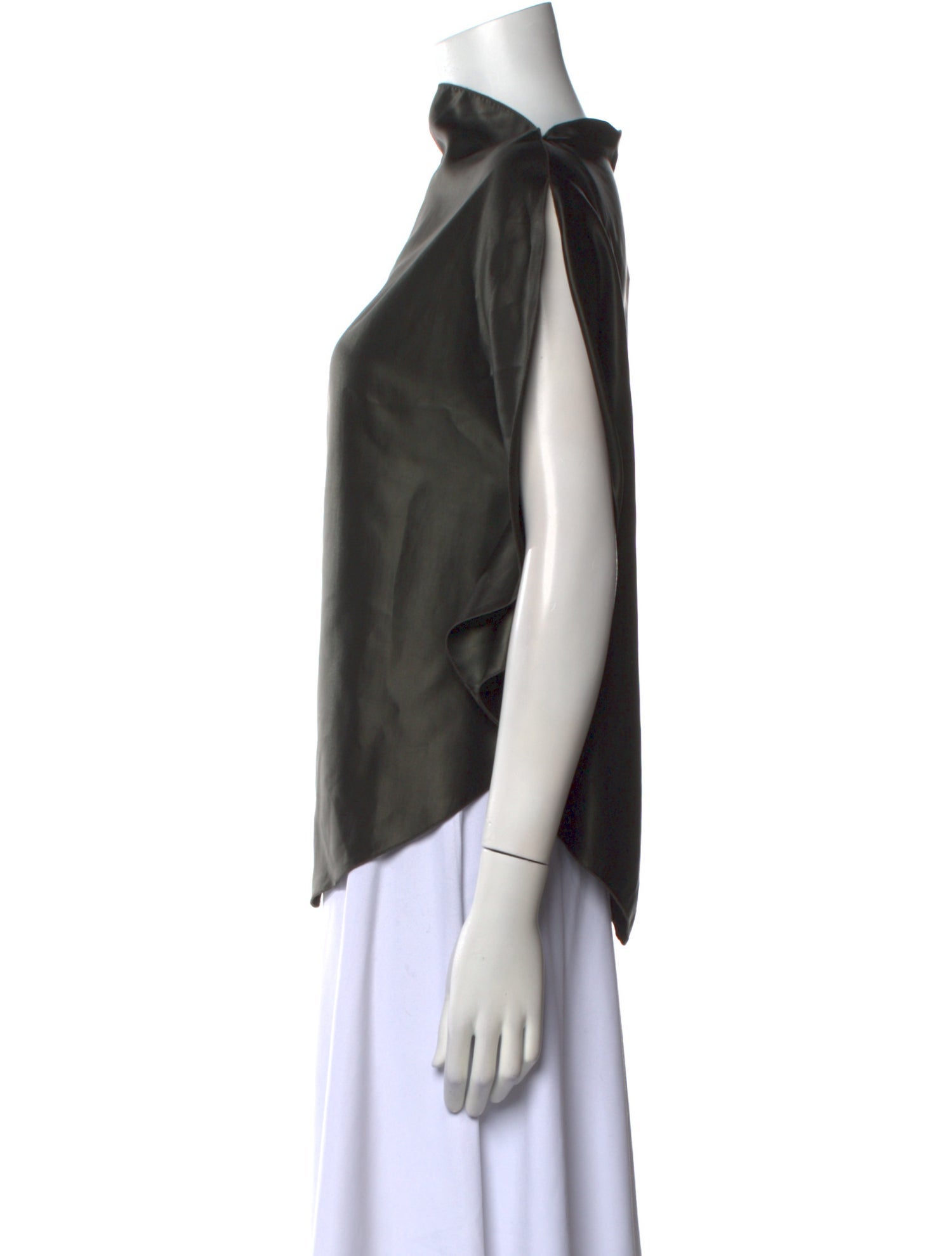 Blanc de Chine Silk Cowl Neck Button-Up Top
