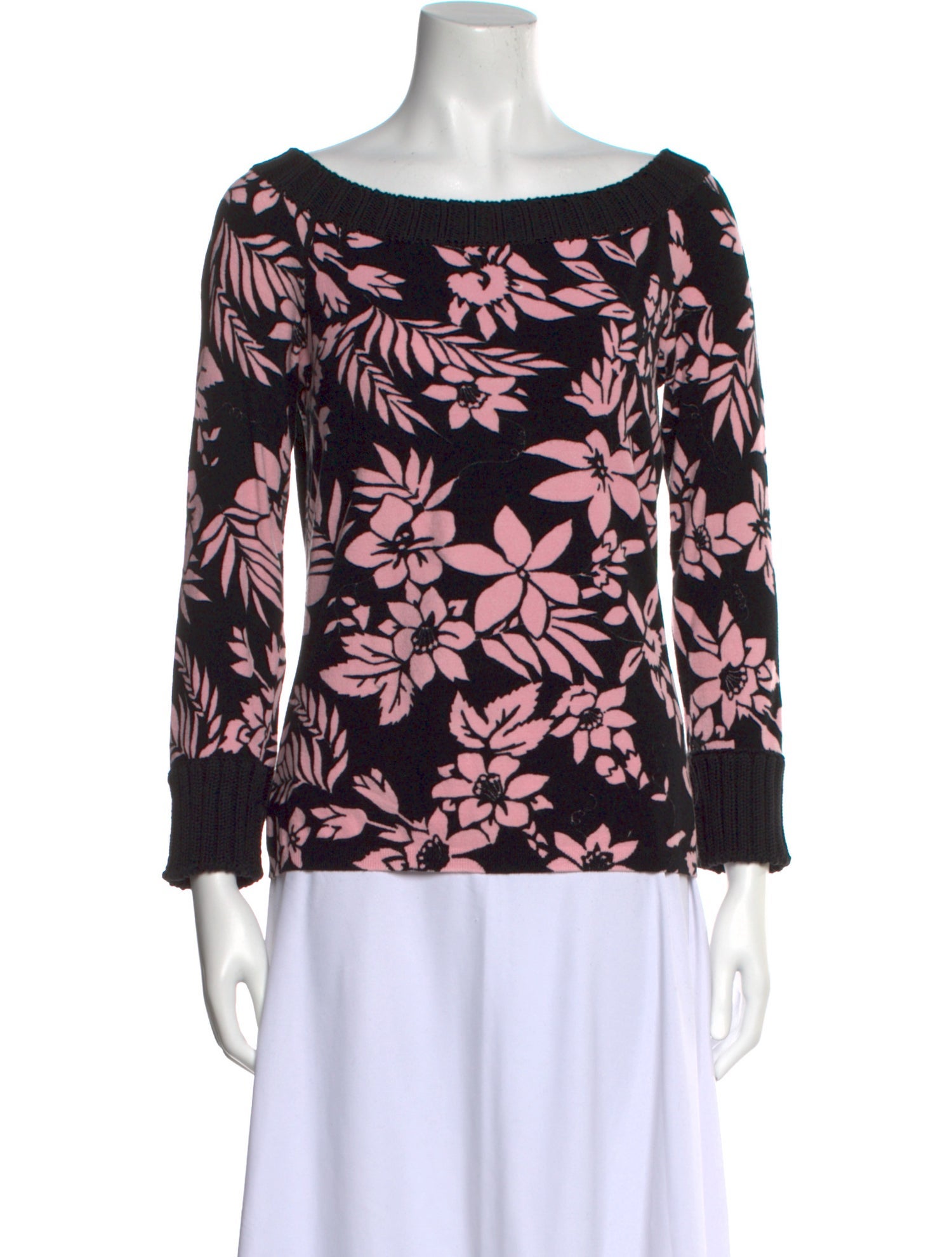 Blugirl Blumarine Floral Print Scoop Neck Sweater