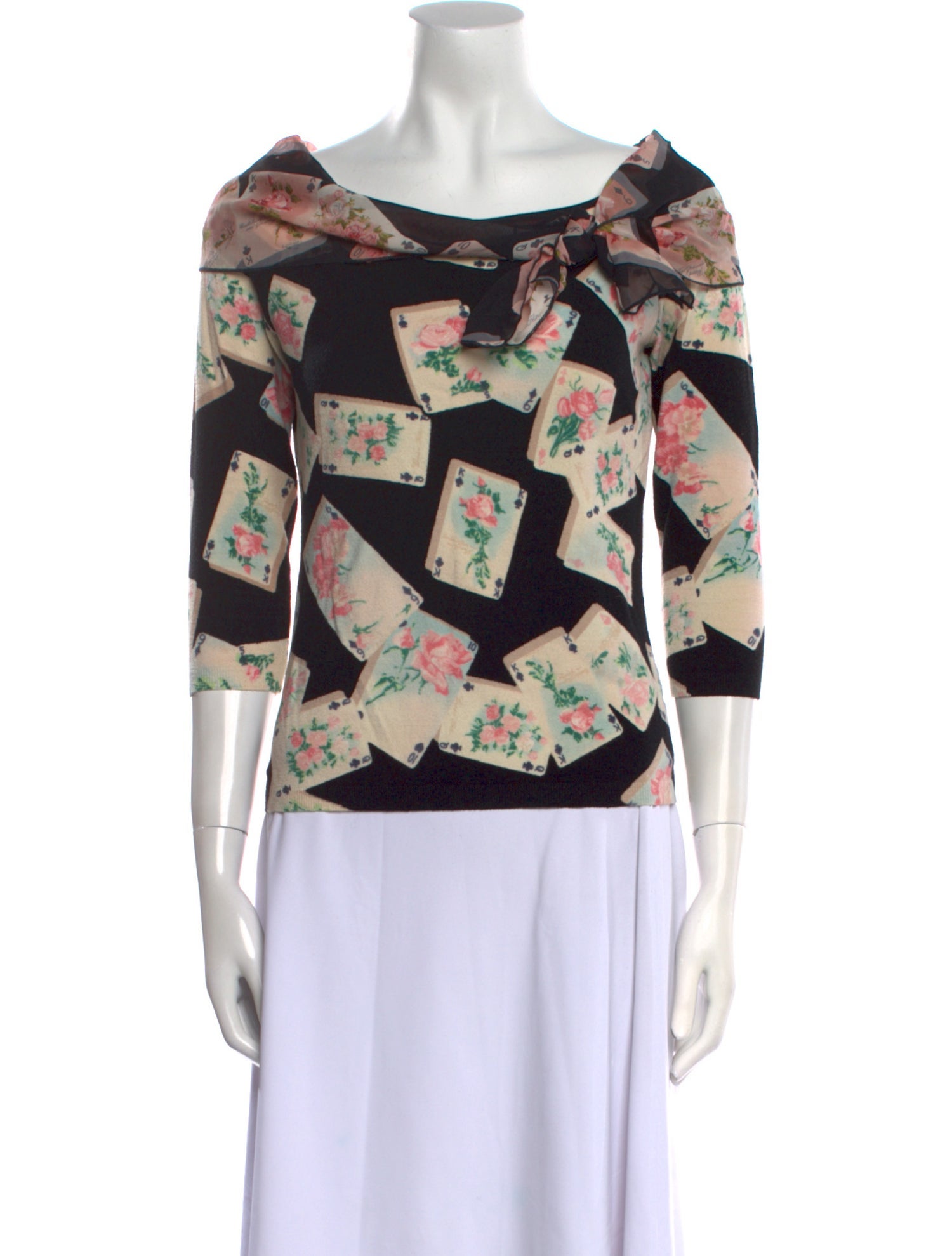 Blugirl Blumarine Floral Print Bateau Neckline Sweater