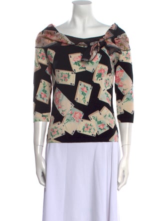 Blugirl Blumarine Floral Print Bateau Neckline Sweater