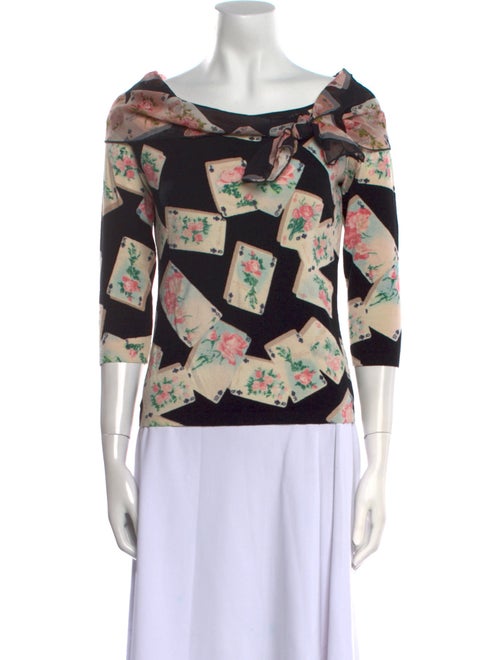 Blugirl Blumarine Floral Print Bateau Neckline Sweater