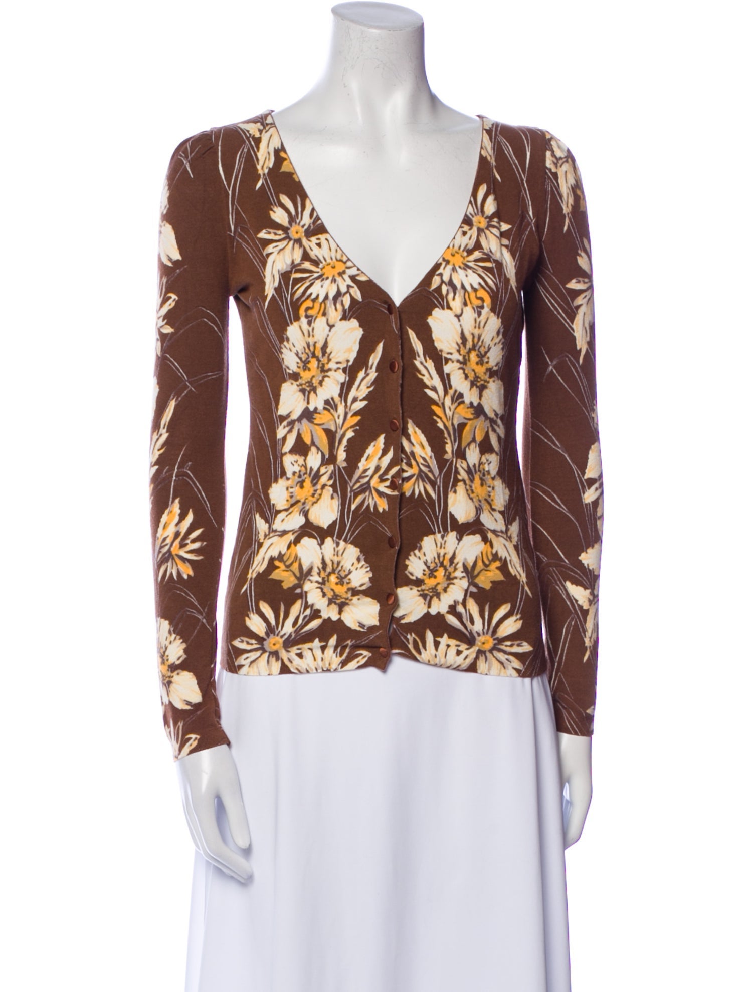 Blugirl Blumarine Floral Print V-Neck Sweater