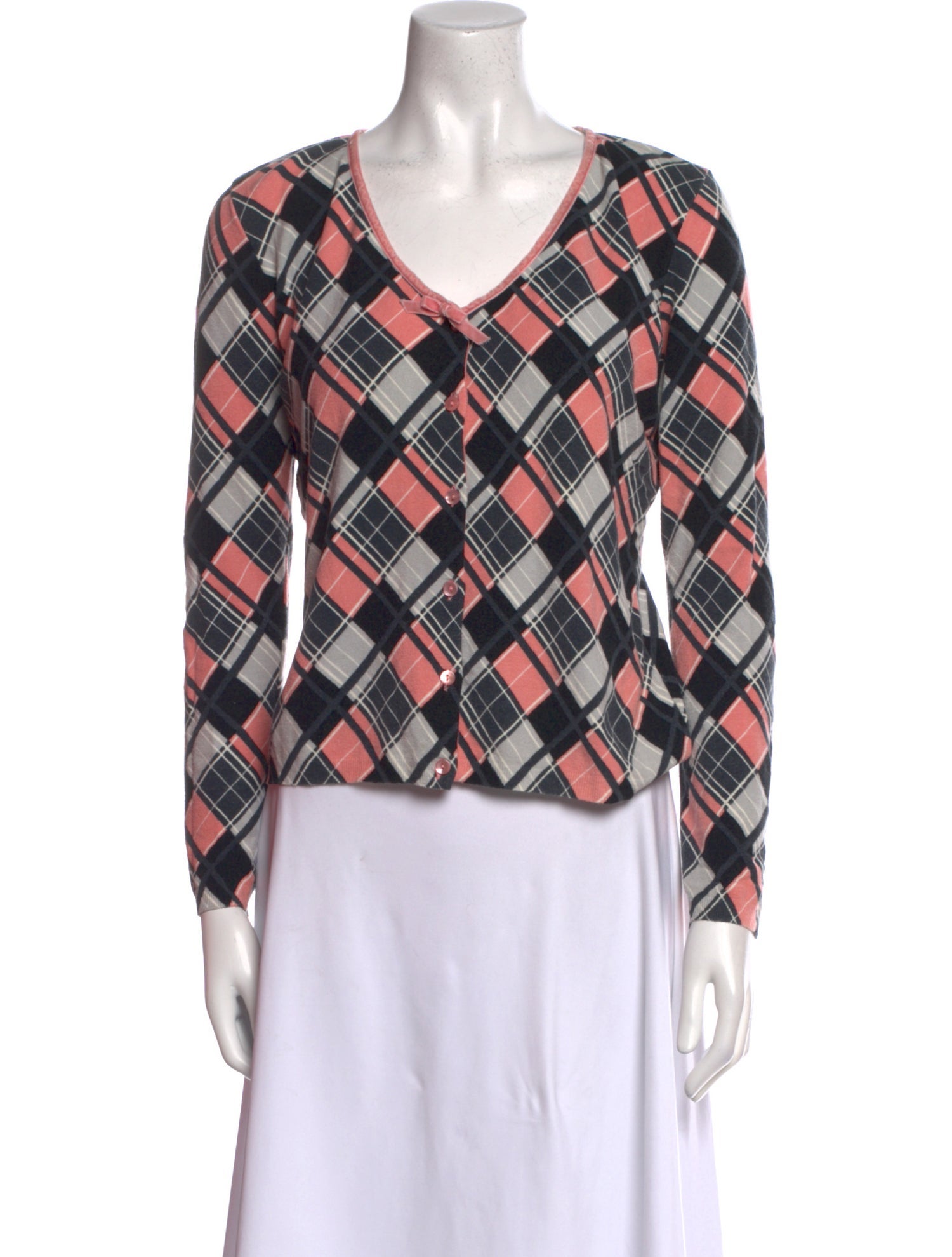 Blugirl Blumarine Plaid Print V-Neck Sweater