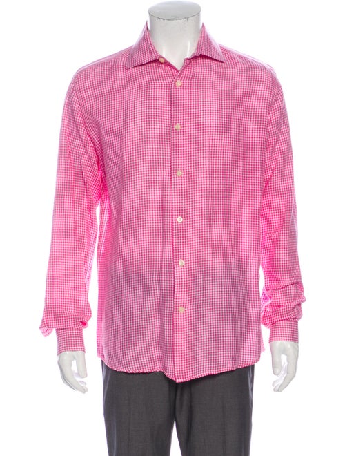 Black Fifth Avenue Linen Plaid Print Shirt Black