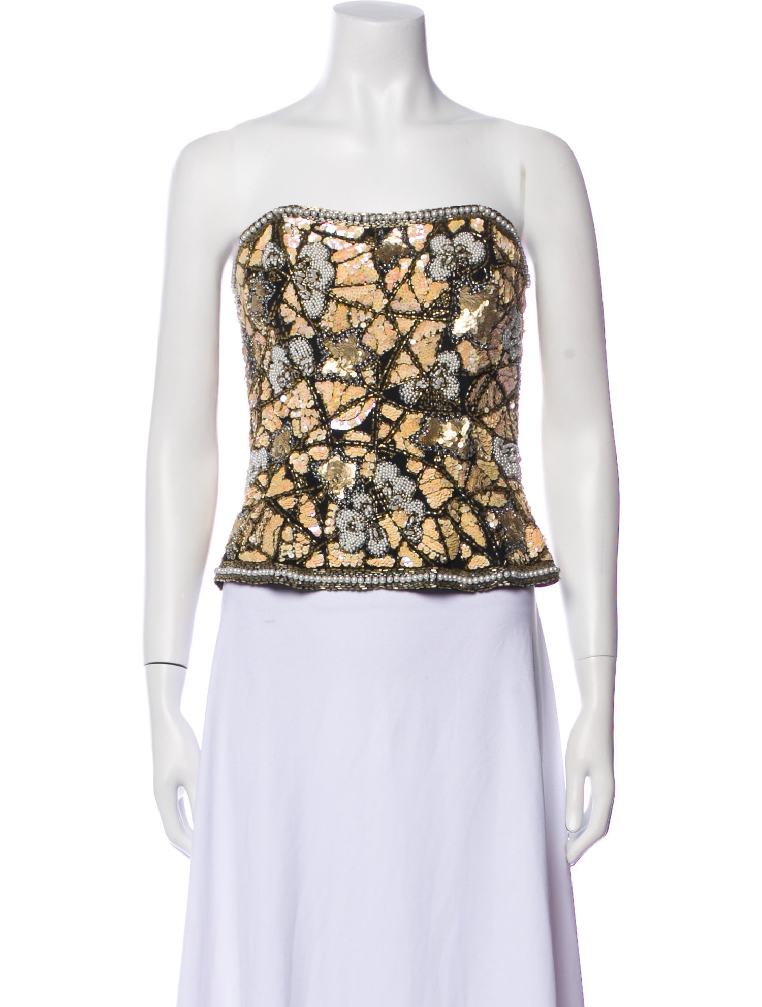 Black Tie Oleg Cassini Printed Strapless Crop Top